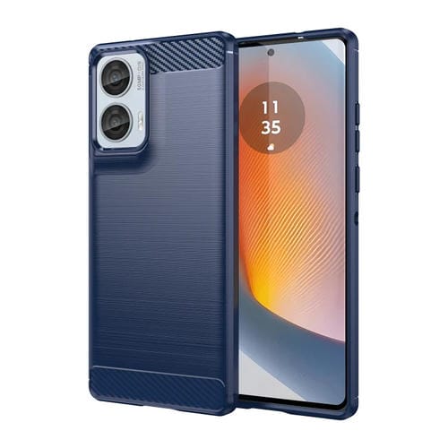 Funda de TPU Motorola Moto G85 con Textura Cepillada de Fibra de Carbono (Azul)
