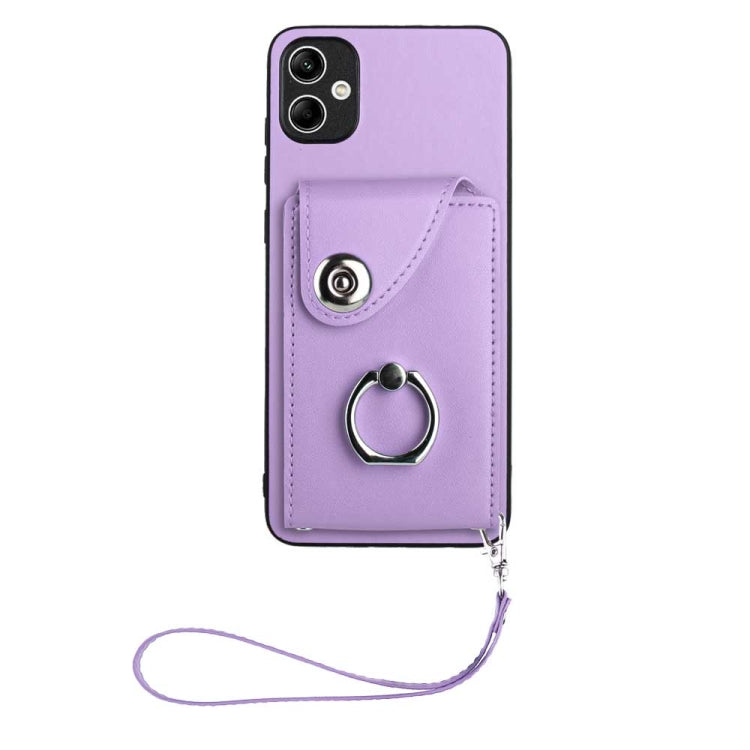 Bolsa para Tarjeta Samsung Galaxy A04E 4G M04 4G F04 4G Soporte para Anillo Funda PU con Cordón (Púrpura)