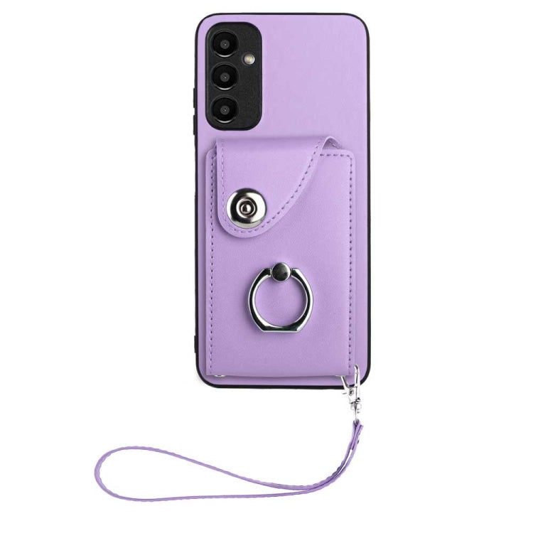 Bolsa para Tarjeta Samsung Galaxy A05S 4G Soporte para Anillo Funda PU con Cordón (Púrpura)