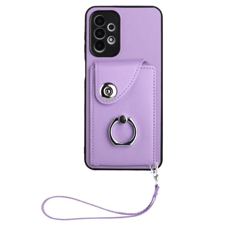 Bolsa para Tarjeta de Órgano Funda para Teléfono Samsung Galaxy A13 4G con Soporte para Anillo y Cordón (Púrpura)