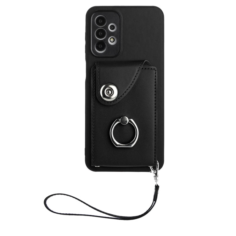 Bolsa para Tarjeta Samsung Galaxy A13 4G Funda Teléfono con Soporte para Anillo y Cordón (Negro)