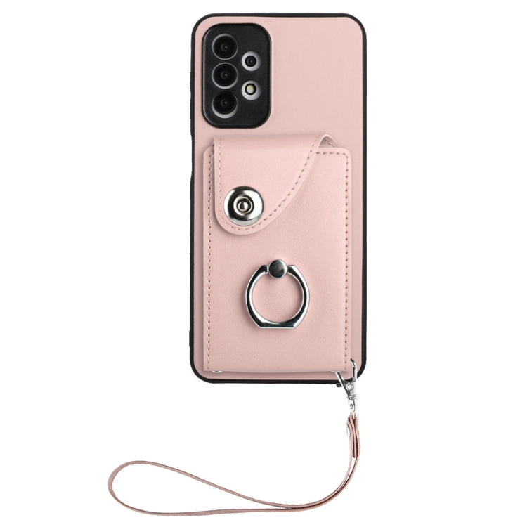 Bolsa para Tarjeta de Órgano para Samsung Galaxy A13 4G Funda para Teléfono con Soporte para Anillo y Cordón (Rosa)