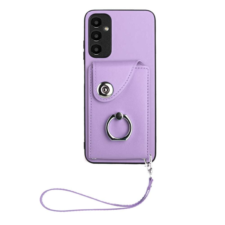 Bolsa para Tarjeta Samsung Galaxy A15 4G Soporte para Anillo Funda de PU con Cordón (Púrpura)