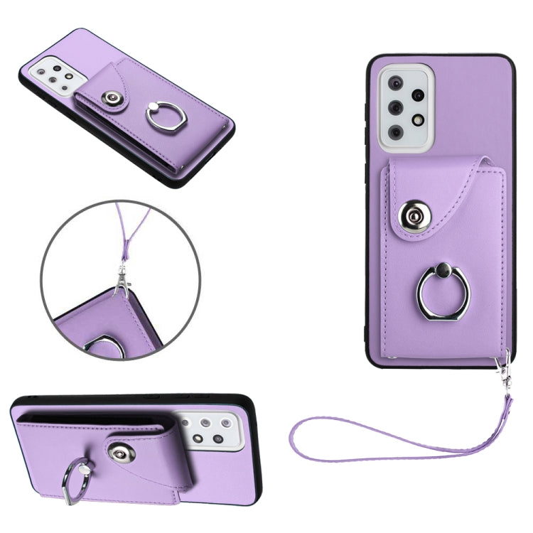 Bolsa para Tarjeta de Órgano para Samsung Galaxy A33 5G Funda para Teléfono con Soporte para Anillo y Cordón (Púrpura)