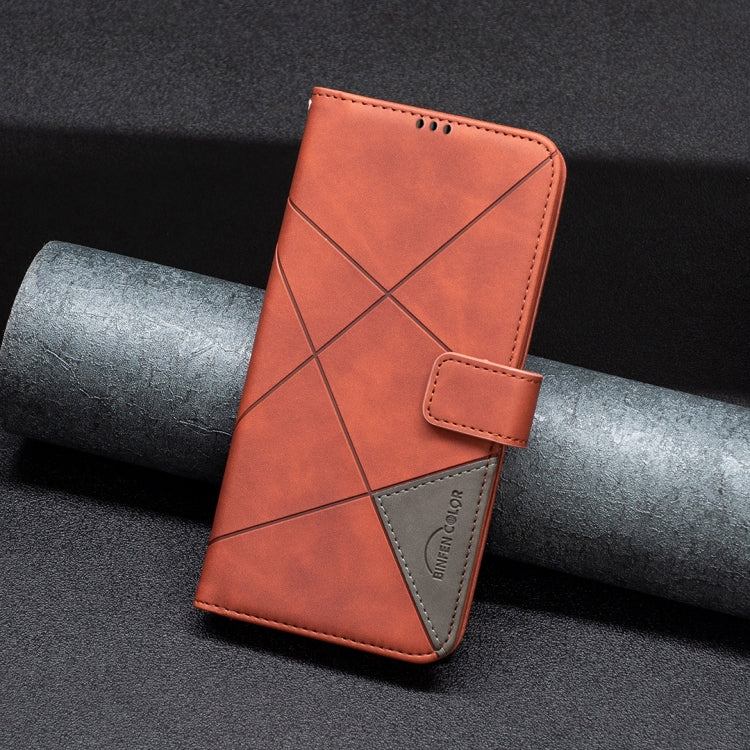 Funda de Cuero con Textura de Rombos y Hebilla Magnética para OnePlus 13 Bf05 (Marrón)