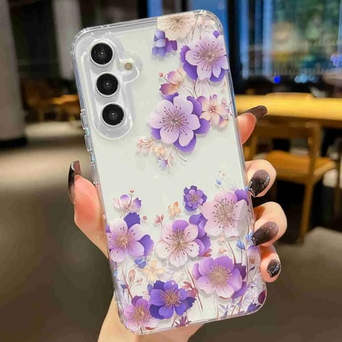 Estuche para Teléfono Samsung Galaxy A54 Symphony Galvanizado (Flor Blanca y Púrpura)