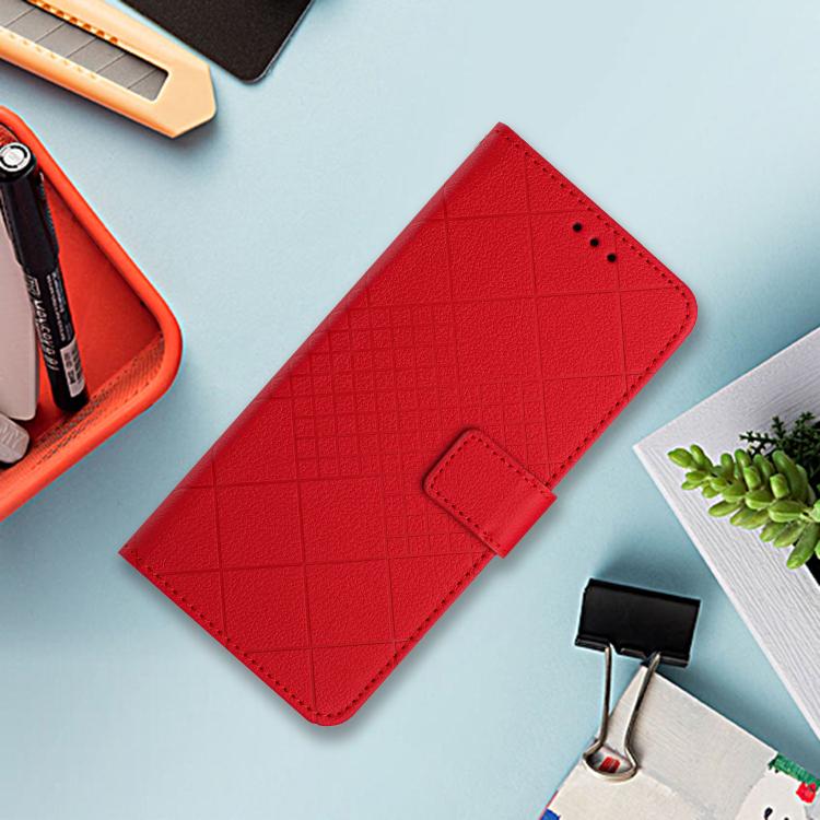 Funda de Cuero para OnePlus 13R con Textura de Cuadrícula Rómbica (Rojo)