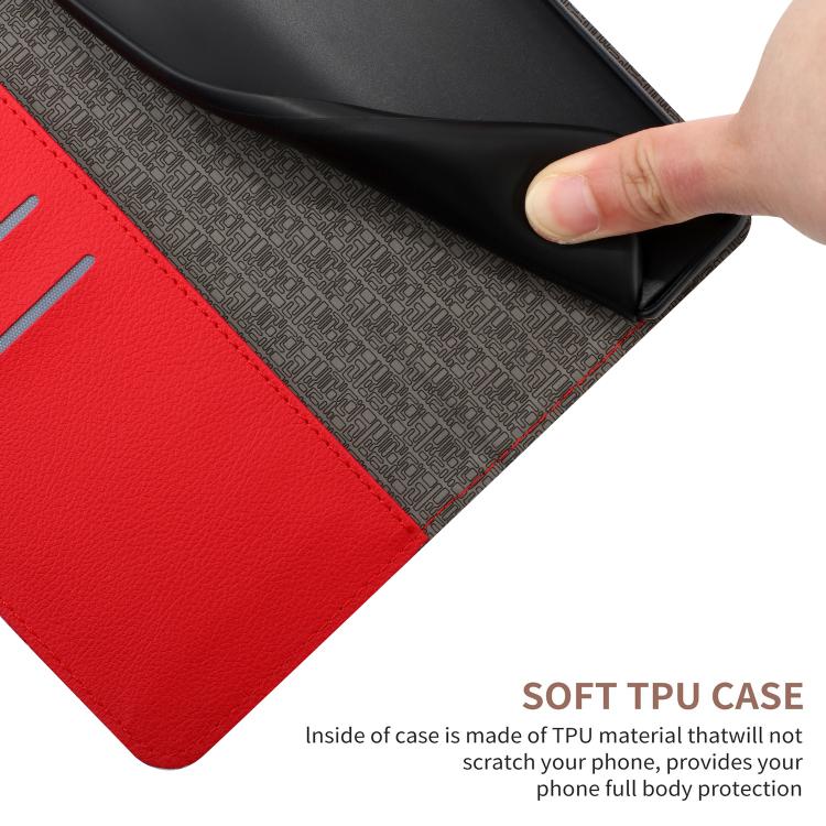 Funda de Cuero para OnePlus 13R con Textura de Cuadrícula Rómbica (Rojo)