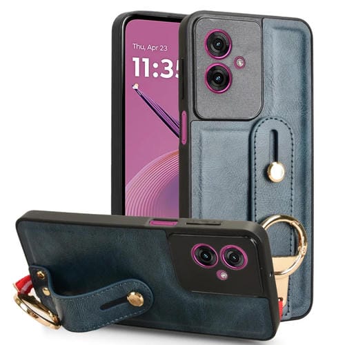 Funda de Cuero con Correa para el Cuello Motorola Moto G55 5G (Azul)