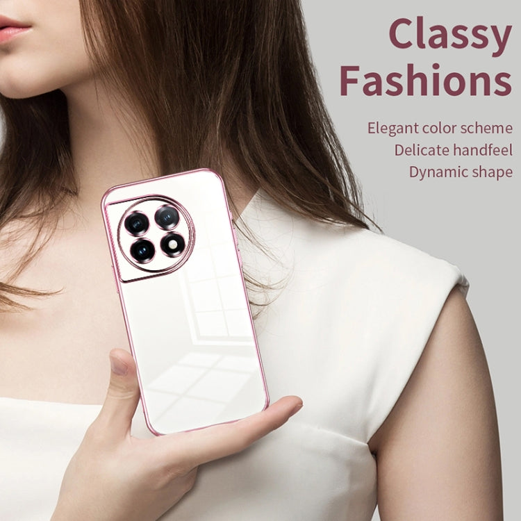 Funda para OnePlus 11 con Orificio Fino y Revestimiento Transparente (Rosa)