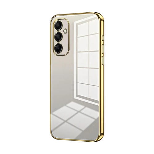 Funda para Teléfono Samsung Galaxy M14 Orificio Fino Revestimiento Transparente (Dorado)