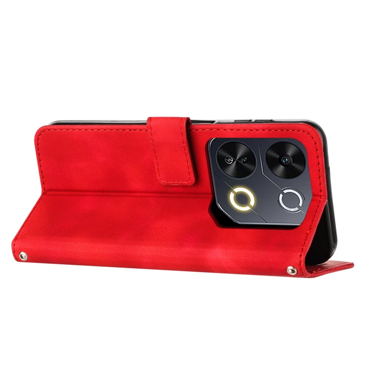 Funda de Cuero Triangular con Cordón Largo para Teléfono Itel P65 Dream (Rojo)