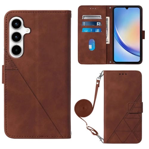 Funda para Samsung Galaxy A35 5G Crossbody de Cuero con Tapa en Relieve 3D (Marrón)