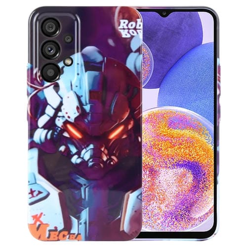 Estuche para Teléfono Samsung Galaxy A23 con Orificio Preciso para PC con Patrón Pintado (Robot Naranja)