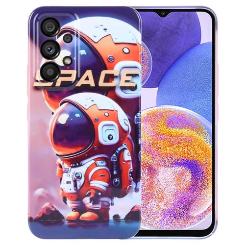 Estuche para Teléfono Samsung Galaxy A23 con Orificio Preciso para PC con Patrón Pintado (Astronauta Naranja)