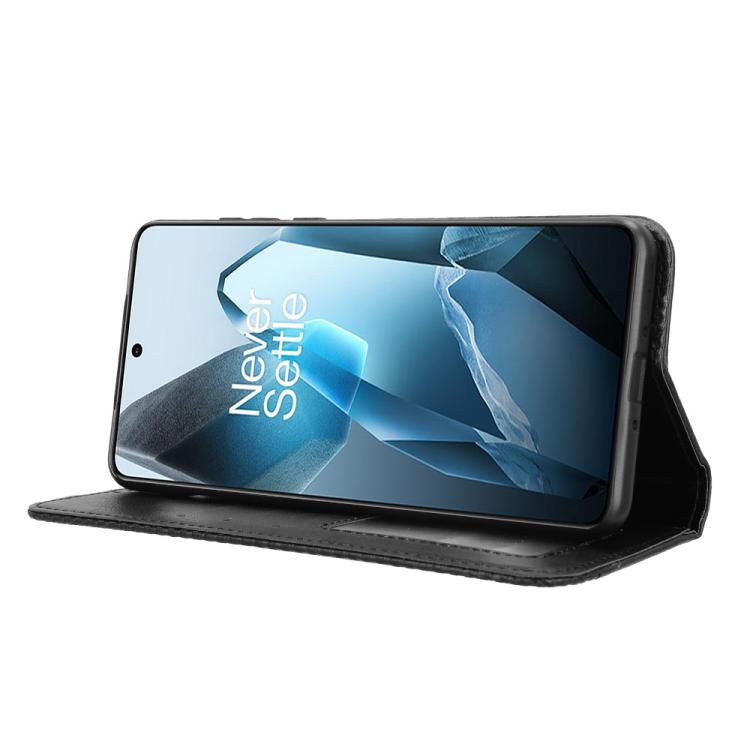 Funda de Cuero OnePlus 13 5G Textura Retro Hebilla Magnética (Negra)