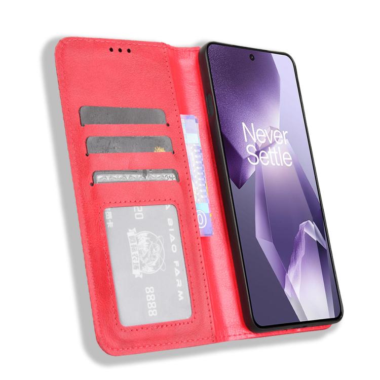 Funda de Cuero OnePlus Ace 5 5G / 5 Pro 5G / 13R 5G Textura Retro Hebilla Magnética (Roja)
