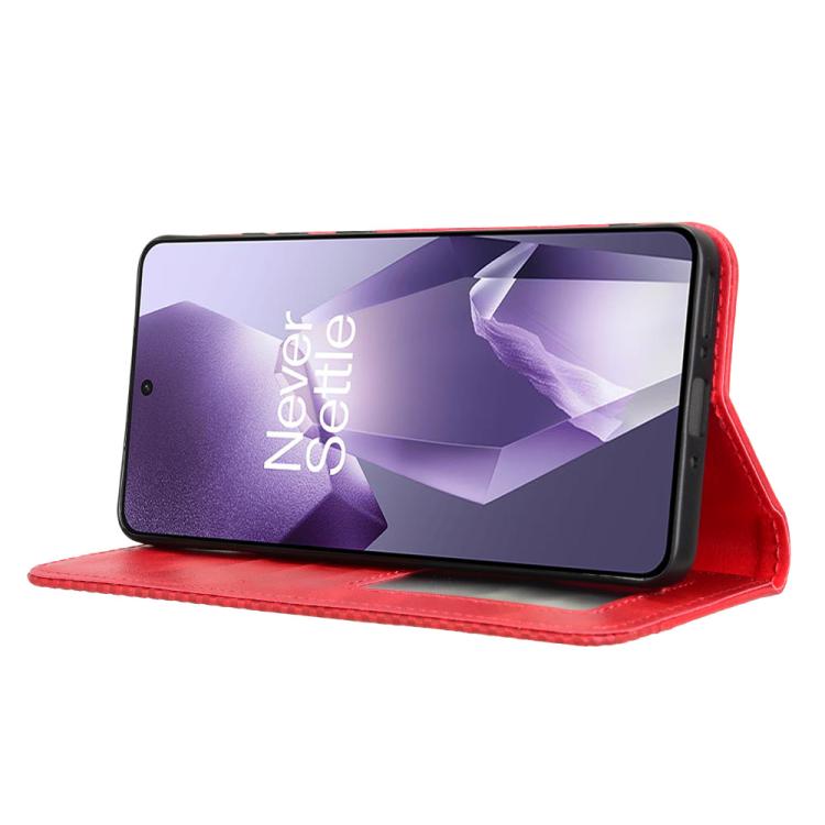 Funda de Cuero OnePlus Ace 5 5G / 5 Pro 5G / 13R 5G Textura Retro Hebilla Magnética (Roja)
