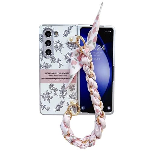 Funda para Teléfono Samsung Galaxy Z Fold5 5G con Pintura Nacarada para PC y Pulsera Bufanda Diy (Flor de Bosquejo)