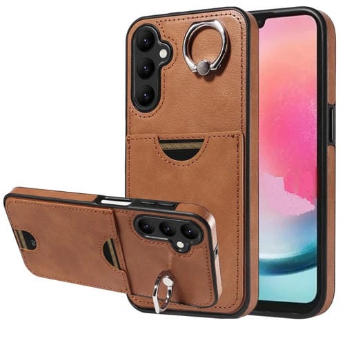 Funda para Teléfono Samsung Galaxy A24 4G con Soporte para Anillo y Ranura para Tarjeta (Marrón)