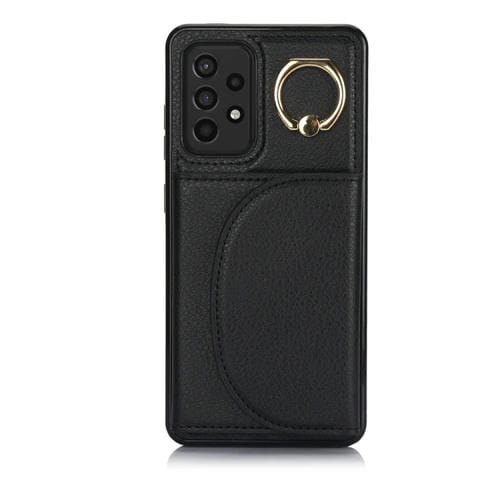 Funda para Teléfono Samsung Galaxy A52 4G y 5G Ym007 con Soporte para Anillo y Tarjeta con Sensación de Piel (Negro)