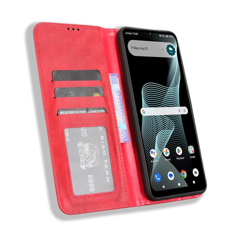 Funda Cuero Cricket Icon 6 Textura Retro Hebilla Magnética (Roja)