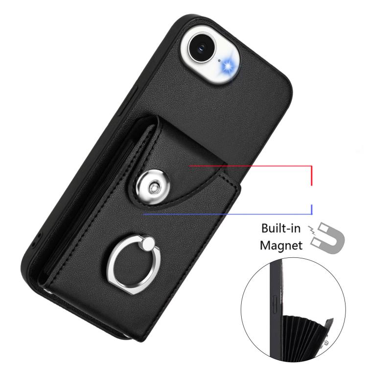 Funda para iPhone 16e con tarjetero, anilla y cordón largo (negra)