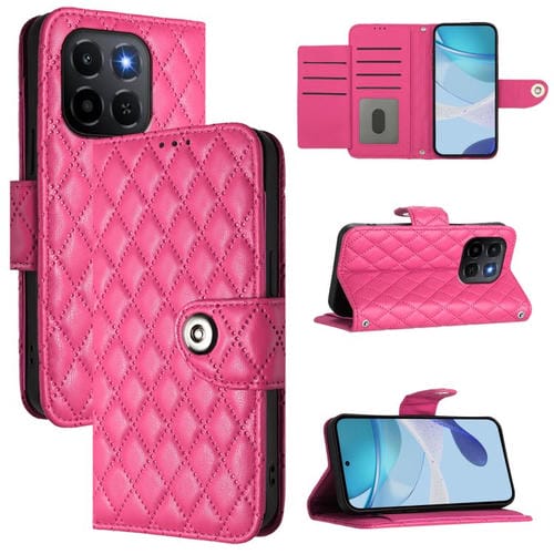 Funda de cuero con textura rómbica y cordón para Honor X6c 4G (rosa)