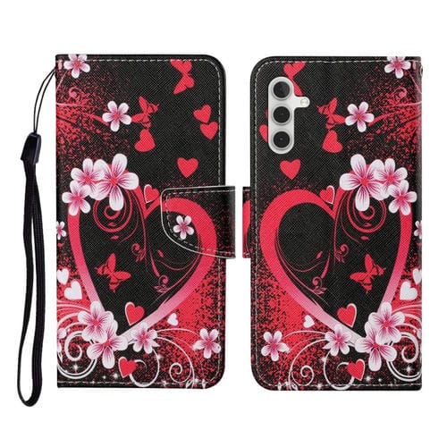 Funda de Cuero para Samsung Galaxy A55 con Tapa y Patrón de Dibujo de Colores (Corazón Rojo)