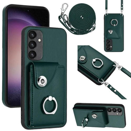 Funda para Teléfono Samsung Galaxy A54 5G con Soporte para Anillo y Bolsa para Tarjeta de Órgano con Cordón Largo (Verde)