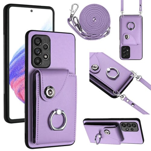 Funda para Teléfono Samsung Galaxy A53 5G con Soporte para Anillo y Bolsa para Tarjeta con Cordón Largo (Púrpura)
