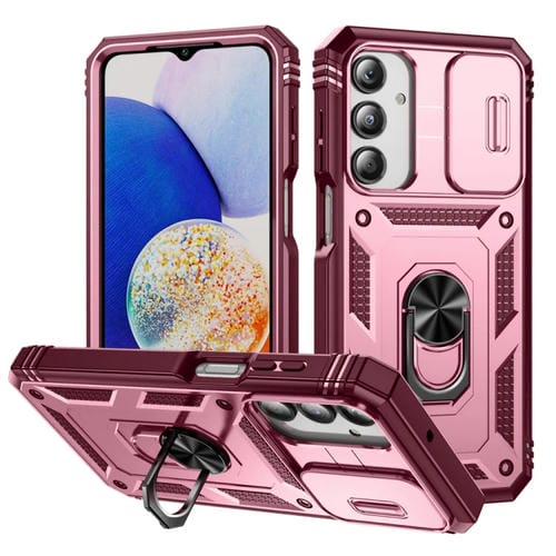 Funda para Teléfono Samsung Galaxy A16 5G Soporte Deslizante TPU + PC (Rosa y Rojo Rosa)