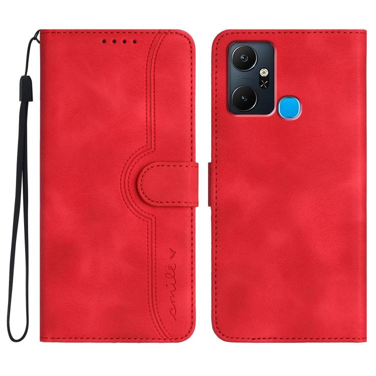 Funda de Cuero con Diseño de Corazón para Infinix Smart 6 Plus (Rojo)