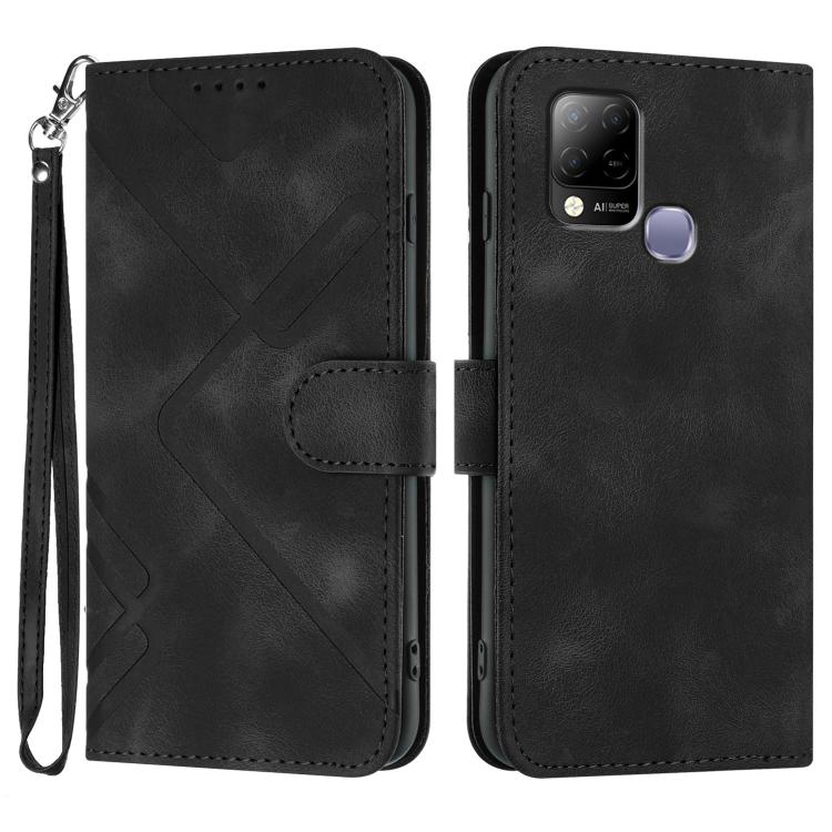 Funda de Cuero para Infinix Hot 10T y Hot 10S con Diseño de Líneas y Tacto Suave (Negra)