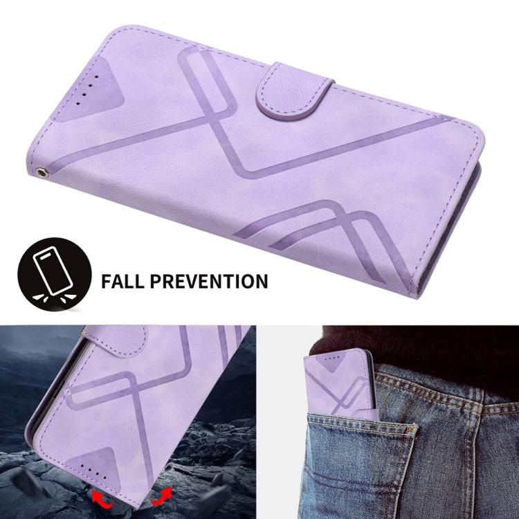 Funda de Cuero para Infinix Hot 10T y Hot 10S con Diseño de Líneas y Tacto Suave (Morado Claro)