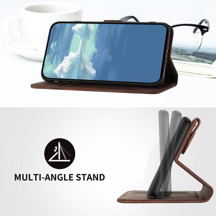 Funda de Cuero para Infinix Hot 30 Play y Hot 30 Play Nfc con Diseño de Líneas (Café)