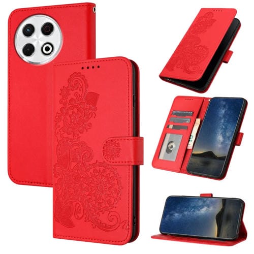 Funda de Cuero con Tapa con Relieve Flor de Datura para Tecno Spark 30 Pro 4G (Rojo)