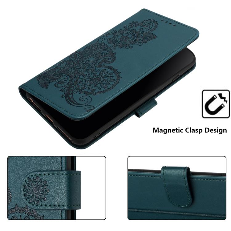Funda de Cuero con Tapa para Teléfono Infinix Hot 20 5G con Relieve Flor de Datura (Verde Oscuro)
