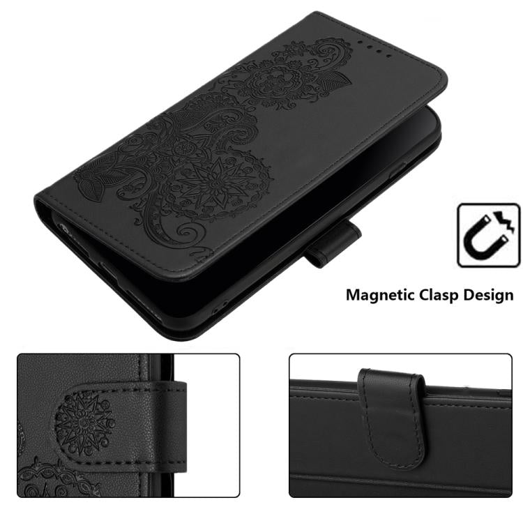 Funda de Cuero con Tapa para Infinix Smart 6 y Smart 6 HD con Relieve Flor de Datura (Negro)