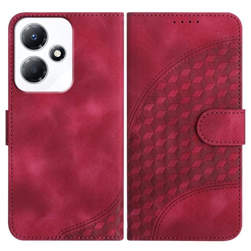 Funda de Cuero con Relieve de Cabeza de Elefante para Infinix Hot 30 Play y Hot 30 Play Nfc con Cordón (Rojo Rosa)