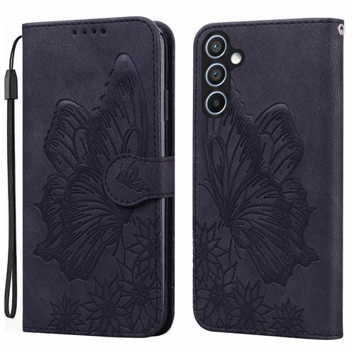 Funda para Teléfono Samsung Galaxy A35 5G Cuero con Tapa Horizontal Sensación de Piel Retro Estampado Mariposas (Negro)