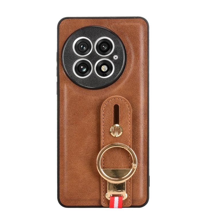 Funda de Cuero con Correa para la Muñeca OnePlus 13 (Marrón)