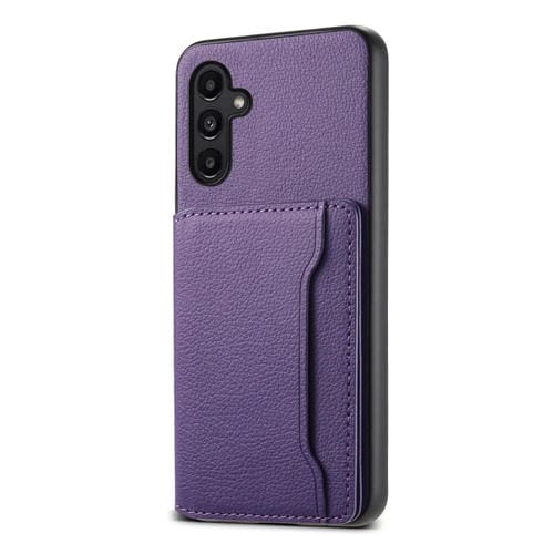 Funda para Teléfono Samsung Galaxy A14 Diseño Bolsa de Tarjeta Textura Becerro (Púrpura)