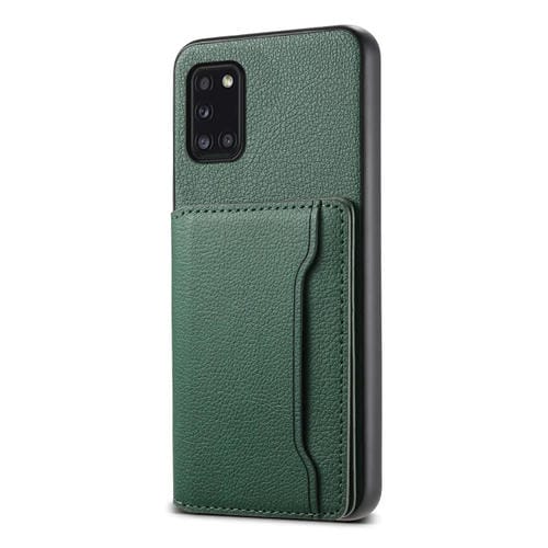 Funda para Teléfono Samsung Galaxy A31 4G Diseño Bolsa para Tarjetas Textura de Becerro (Verde)