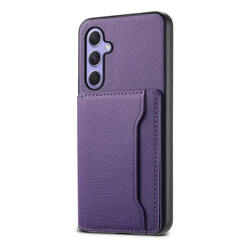 Funda para Teléfono Samsung Galaxy A55 5G con Diseño de Bolsa para Tarjetas Textura de Becerro (Púrpura)