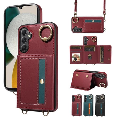 Funda Tipo Billetera Samsung Galaxy A34 5G con Soporte para Anillo y Cuero (Rojo)