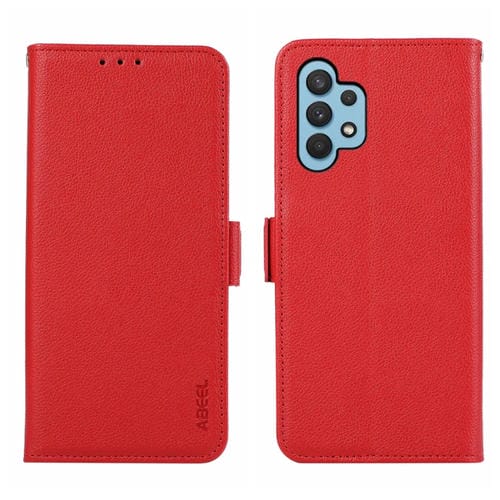 Funda para Teléfono Samsung Galaxy A32 4G Abeel Cuero Patrón Litchi Magnético Lateral (Rojo)