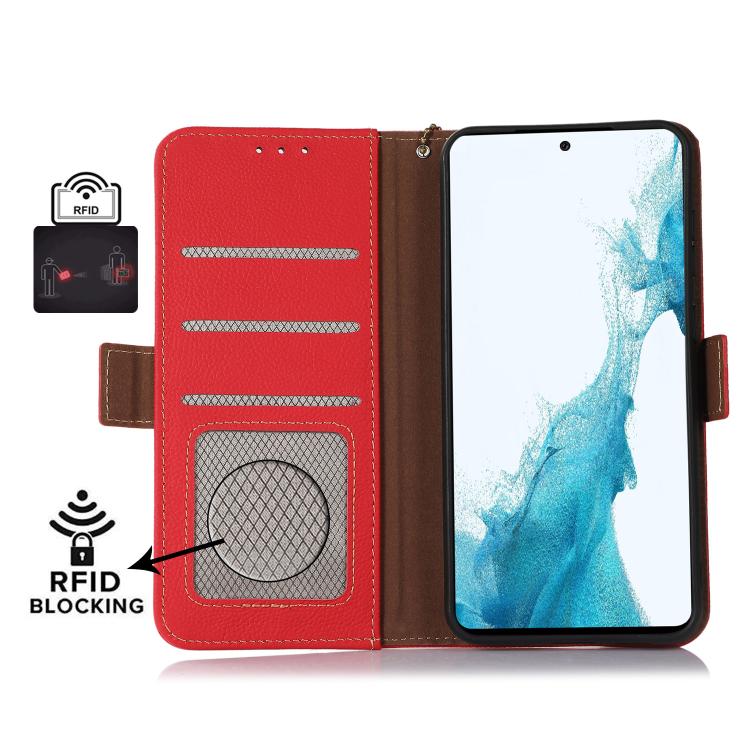 Funda de Teléfono Cuero Genuino Tj con Imán Lateral Rfid para OnePlus Ace 5 Pro / Ace 5 / 13R (Rojo)