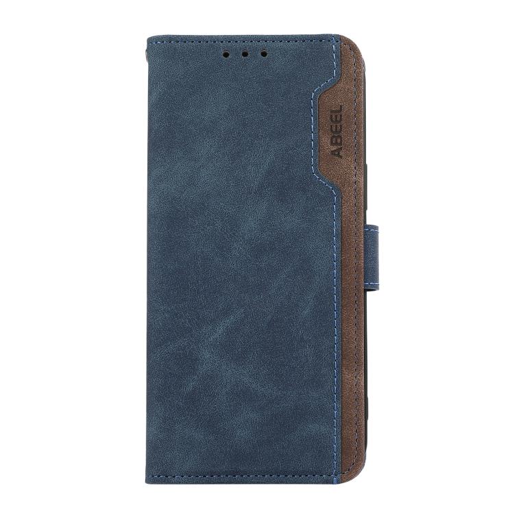 Funda de Cuero Abeel para iPhone 16E con Bloqueo Magnético Rfid (Azul-Marrón)