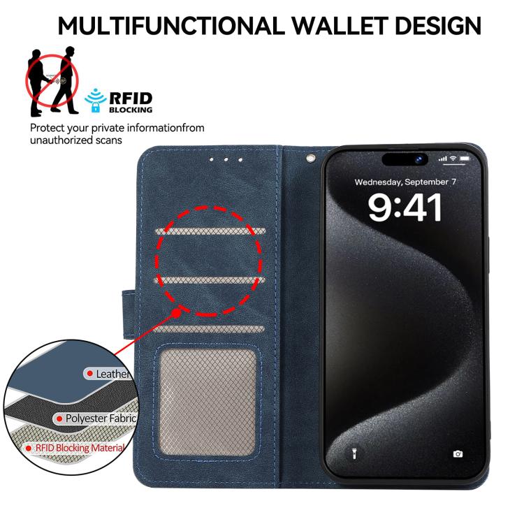 Funda de Cuero Abeel para iPhone 16E con Bloqueo Magnético Rfid (Azul-Marrón)